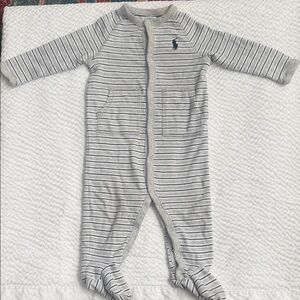 Ralph Lauren Gray and Navy Striped Footed One-Piece